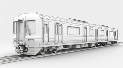 Naklejka premium A monochrome technical blueprint of a modern passenger train, highlighting intricate design and engineering details.