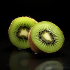kiwi in half's isolated on a black background
