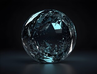 3D rendering broken glass sphere on dark background .