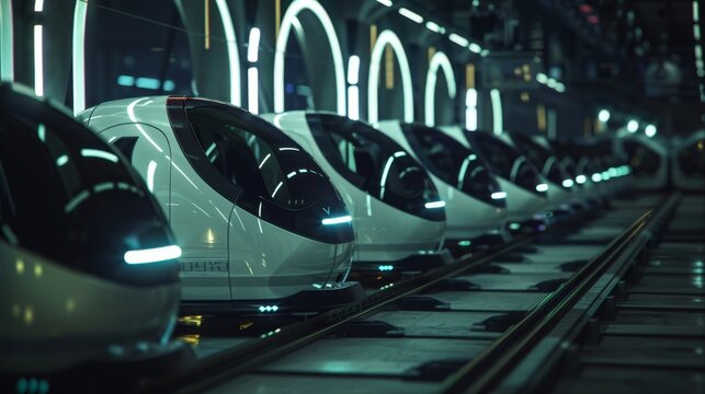 A line of eVTOLs waiting to recharge at the busy station showcasing the growing popularity of this ecofriendly mode of transportation.