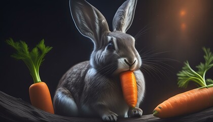 gray rabbit eating a carrot 