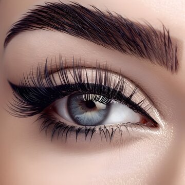 Captivating Feline-Inspired Eyelash Elegance - Dramatic Cat-Eye Makeup with Thick,Winged Lashes on a Clean Background