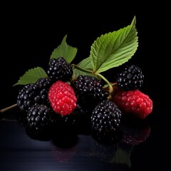 mulberry fruit isolated on a black background