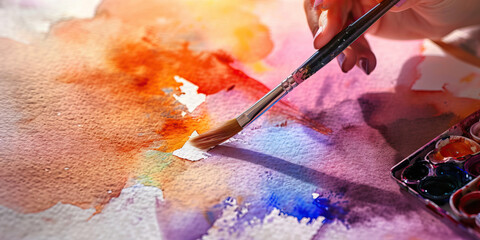 An artist meticulously paints watercolor strokes onto a blank canvas, her brush dancing across the surface