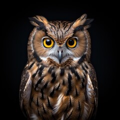 owl head isolated on a black background 
