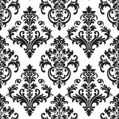 Elegant Damask Patterns in Monochrome Backdrop for Decorative Design