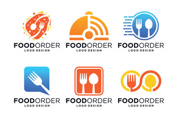 Set of food order logo. Online food logo design.