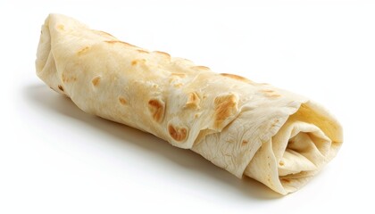 Isolated on white background a partially rolled lavash tortilla
