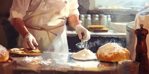 A baker carefully measures out ingredients for their next masterpiece