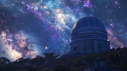 Obraz premium an observatory under a fantastic galaxy starry sky