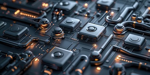 Fototapeta premium Futuristic circuit board with intricate designs and glowing components
