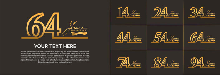 anniversary logotype set vector, golden line color for special day celebration