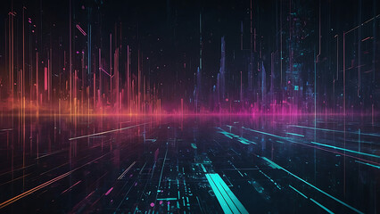 Abstract Digital Grid With Blue and Orange Light Effects in a Futuristic Cyberpunk Style