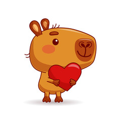 Cute Capybara with heart. Vector illustration.