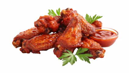 chicken wings with sauce isolated on white background, png.