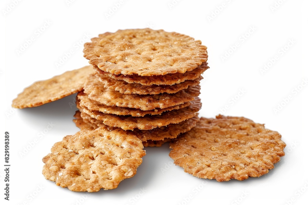 Sticker round wheat crackers on white background