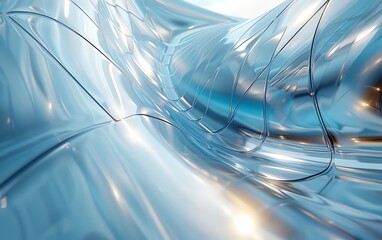 Abstract liquid metal or glass background with smooth, flowing curves and reflections. Ideal for futuristic or modern design projects.