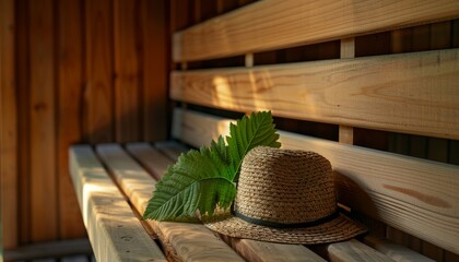 Sauna treatments with leaf adorned hats