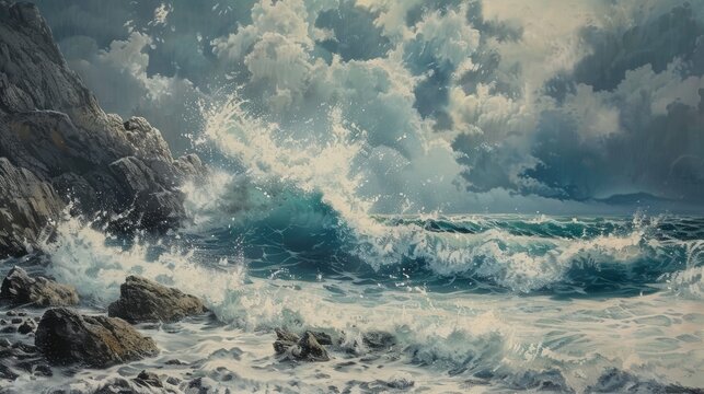 Waves crashing against a rocky shoreline