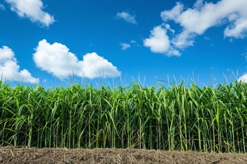 Obraz premium Sugar cane field under blue sky