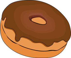 Donut with chocolate icing isolated. Illustration of a delicious chocolate donut