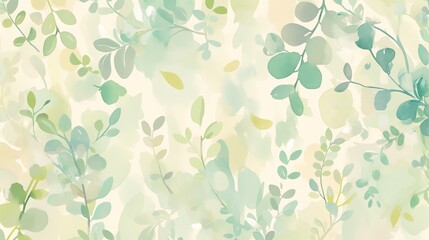 A beautiful watercolor painting of a variety of green leaves and vines