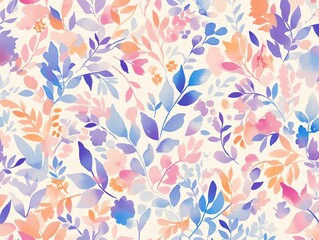 A beautiful watercolor floral pattern in soft pastel shades of blue, purple, and pink