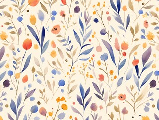 A beautiful floral pattern with a variety of flowers and leaves in a watercolor style