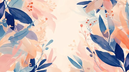 Create a watercolor painting of a floral background with peach, blue, and mauve tones