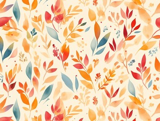 A seamless watercolor pattern of autumn leaves in warm colors