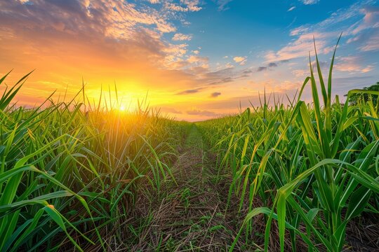Sugarcane field at sundown a sweet and nutritious grass from the Poaceae family commonly known as tebu in Malaysia