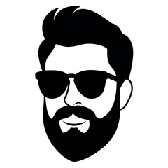 a vintage man face vector silhouette , a face with beard and sunglass silhouette