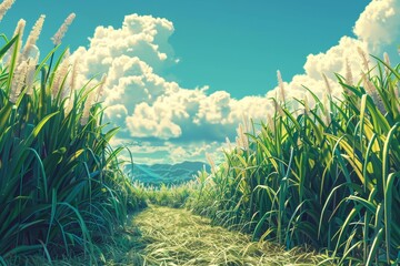 Sugarcane grown for sugar production in food industry from fields to factory
