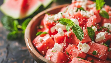 Summer dish featuring watermelon feta and mint