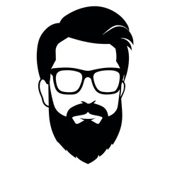 a vintage man face vector silhouette , a face with beard and sunglass silhouette
