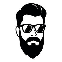 a vintage man face vector silhouette , a face with beard and sunglass silhouette