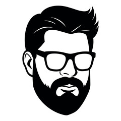 a vintage man face vector silhouette , a face with beard and sunglass silhouette