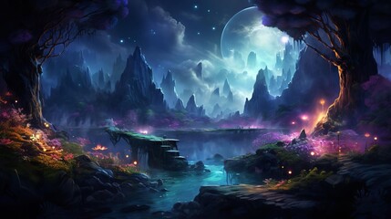 Fototapeta premium Fantasy landscape backgrounds with mystical elements