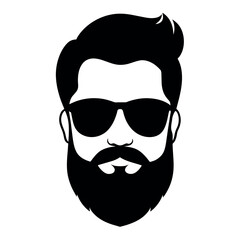 a vintage man face vector silhouette , a face with beard and sunglass silhouette