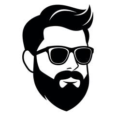 a vintage man face vector silhouette , a face with beard and sunglass silhouette