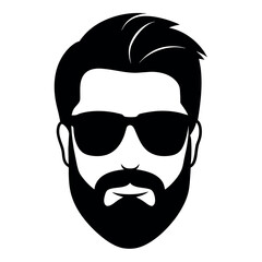 a vintage man face vector silhouette , a face with beard and sunglass silhouette
