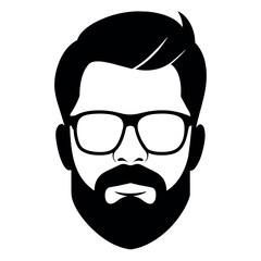 a vintage man face vector silhouette , a face with beard and sunglass silhouette