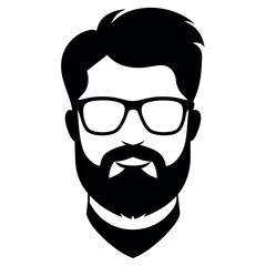 a vintage man face vector silhouette , a face with beard and sunglass silhouette