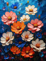 marigold flowers pattern, floral palette knife oil painting, Wall Art Poster Print Design for Home Decor, Decoration Artwork, High Resolution Wallpaper and Background for Computer, Cellphone