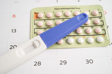 Pregnancy test and birth control pills, contraception health and medicine.