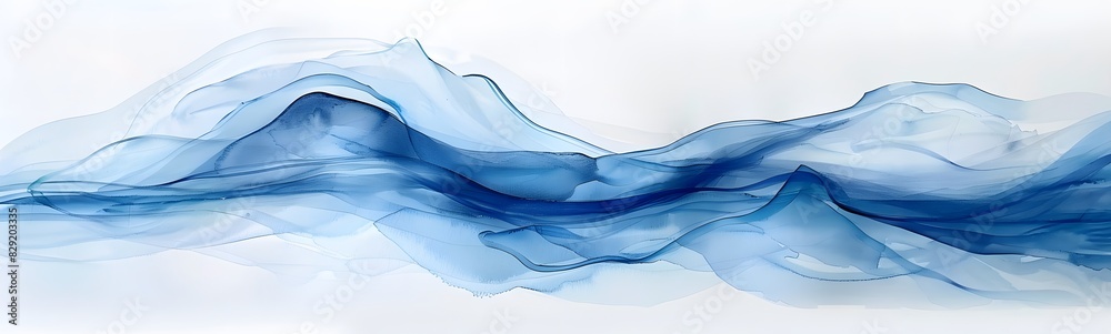 Wall mural blue watercolor wave on white background - Wall murals