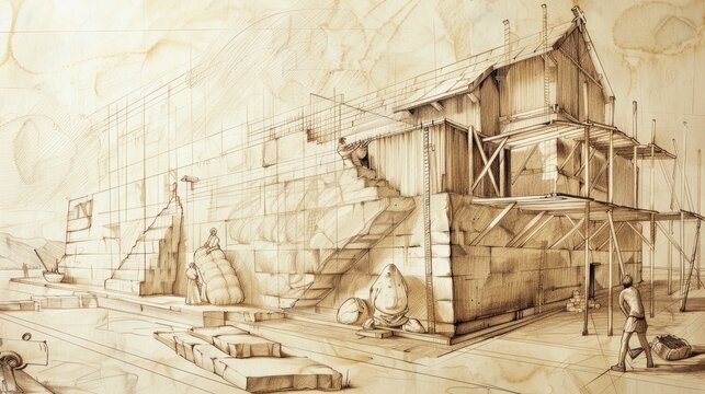 Soul Required That Night, Parable of Rich Man Building Larger Barns, Biblical Illustration, Beige Background, Copyspace