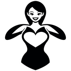 A beautiful Girl with heart shape , girl with heart shape vector silhouette, isolated white background