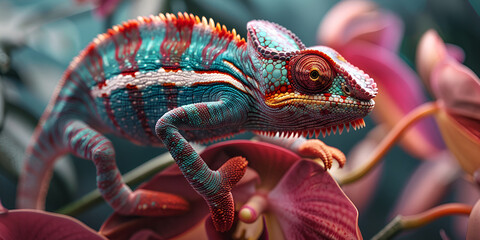 Beautiful chameleons  variation . Adorable Chameleon Changing Colors A Mesmerizing Agamid Wildlife in Abstract Animal Background

