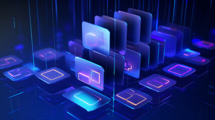 Fototapeta premium Abstract network grid with files and folders, futuristic software interface, digital document management system, store, search and organize documents, corporate business, paperless office,futuristic, 